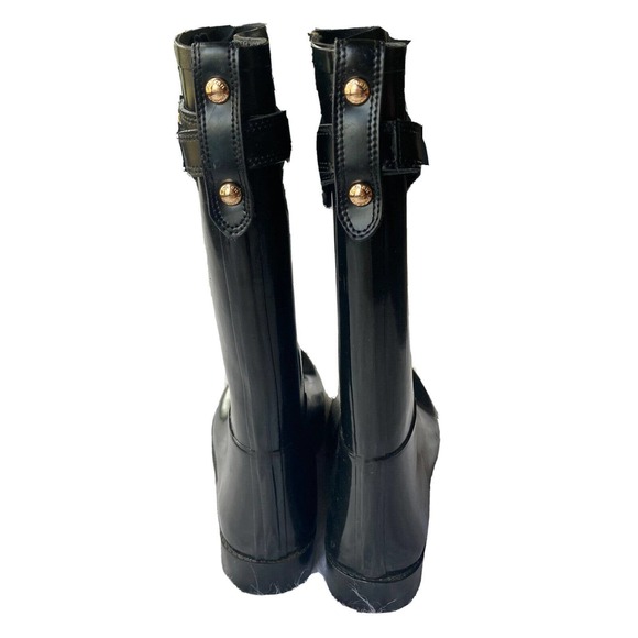 Coach Tara Women's Tall Rain Boot Sz 9B Round Toe Black Gloss Strap Casual - Picture 7 of 12